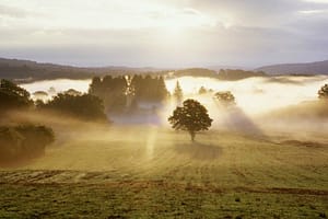 Sun rise over beautiful landscape