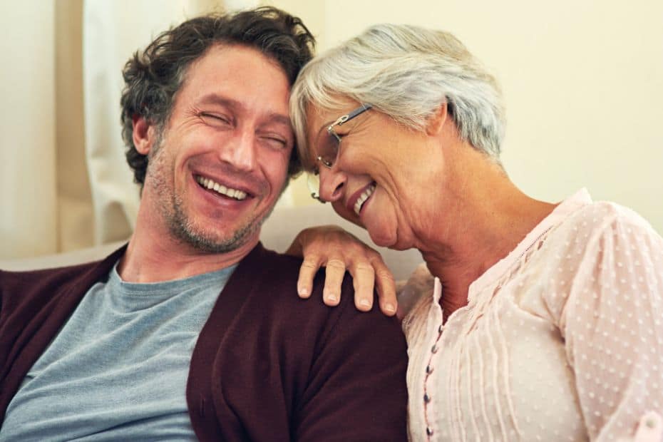 Two people laughing